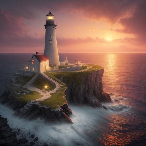 Aran Islands Lighthouse: Dreamy Oil Painting at Sunset