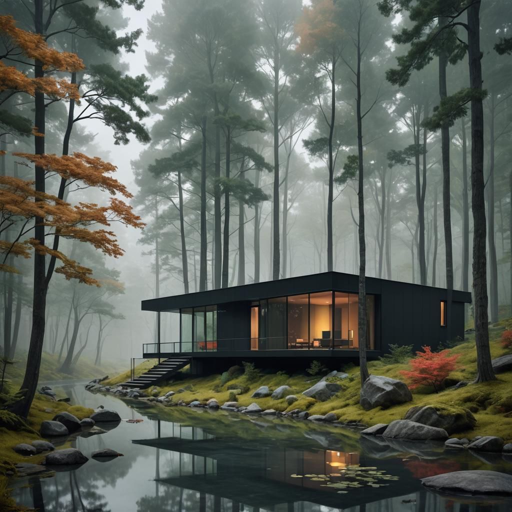 Minimalist Retreat House in Serene Forest