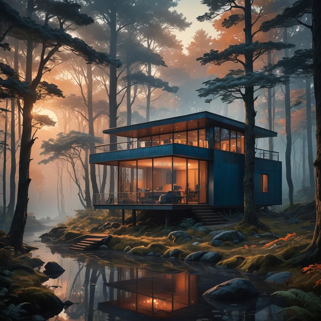 Cabin in Misty Forest: Hyper-realistic Concept Art