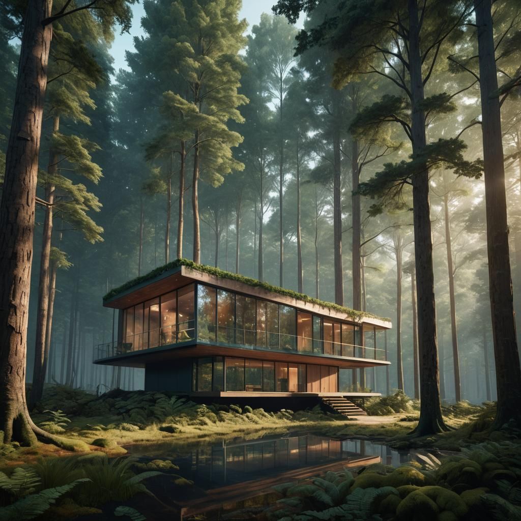 Cabin in Forest: Hyper-Realistic Matte Painting
