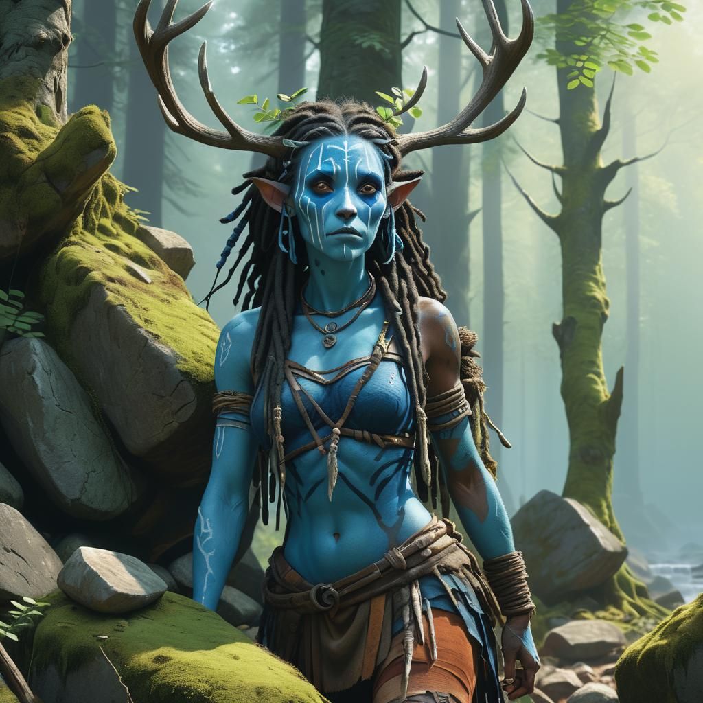 Firbolg Protects Girl in Mystical Forest