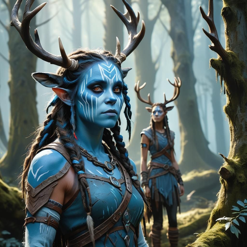 Protective Firbolg in Dappled Forest Light