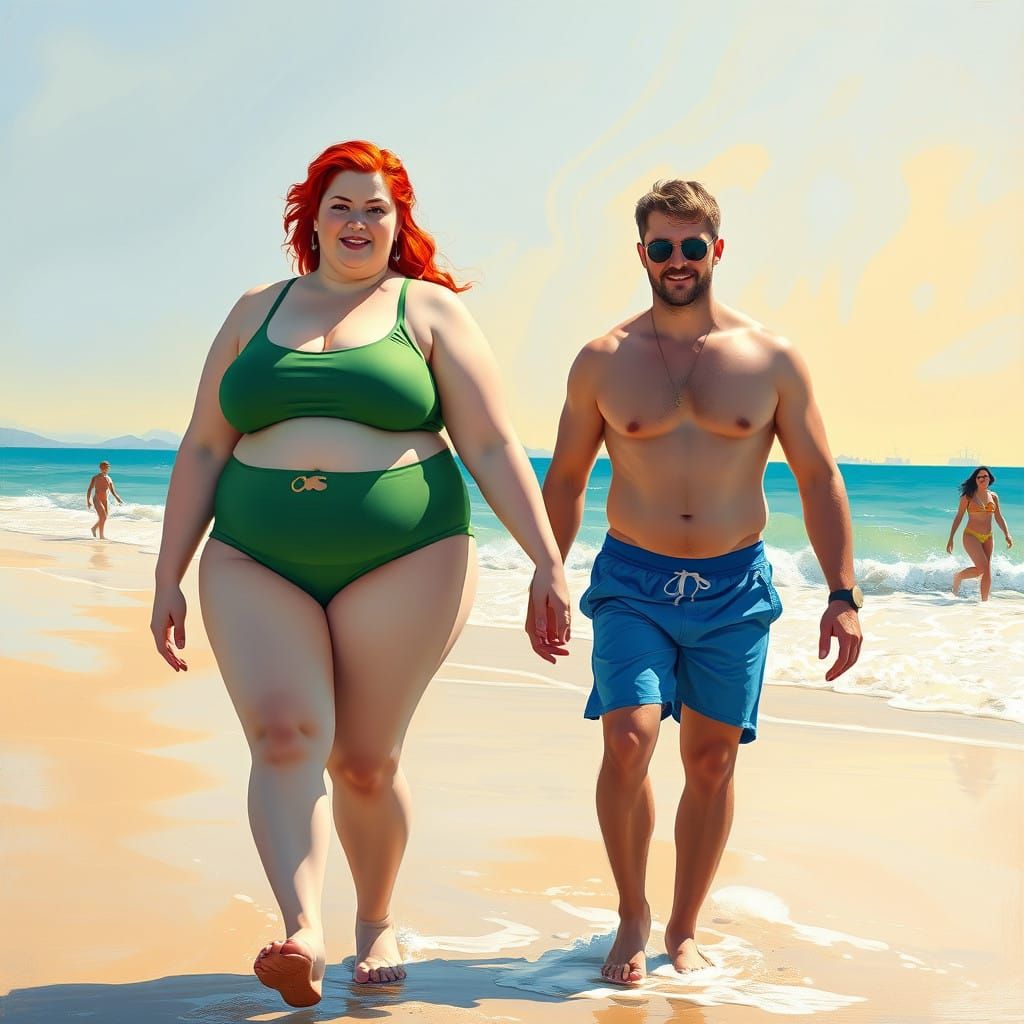 Serene Summer Moment with Plus-Sized Woman and Her Handsome...