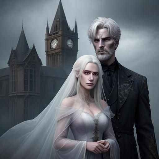 Translucent Ghost Couple Portrait on Deserted Island