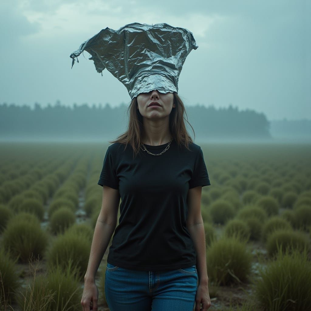Frightened Woman in Crop Circle Field