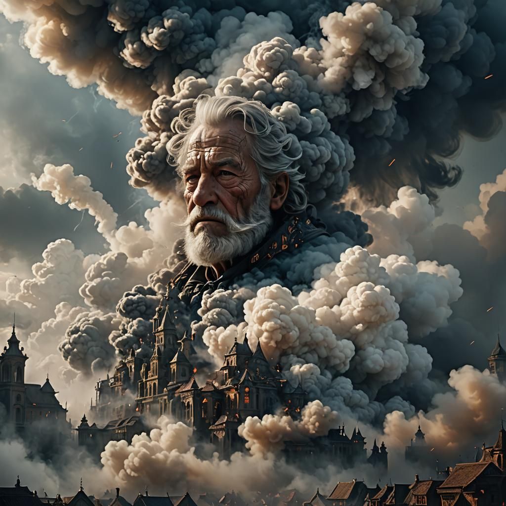 Cinematic Smoke Cloud Reveals Old Man