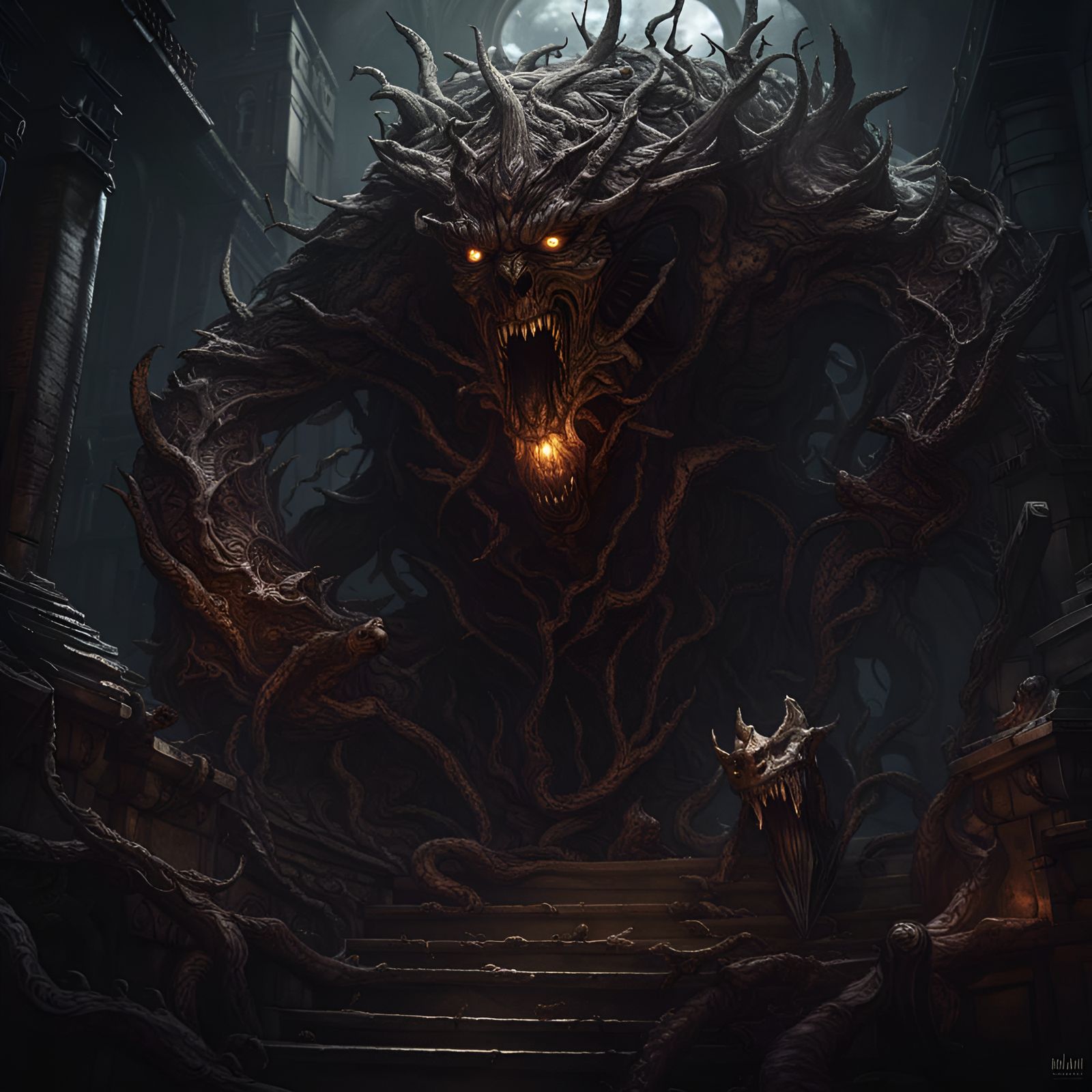 Ungodly tormented souls trying to escape grasp