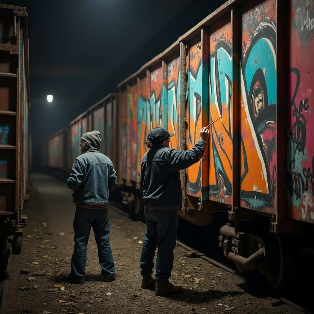 Graffiti Artists Paint Vibrant Tags on Boxcars
