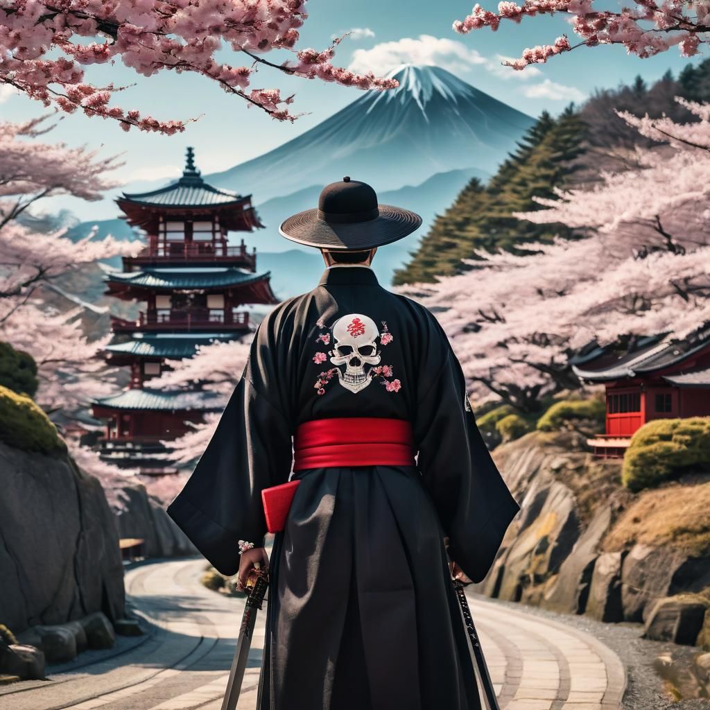Samurai in Traditional Japanese Clothing at Sunset