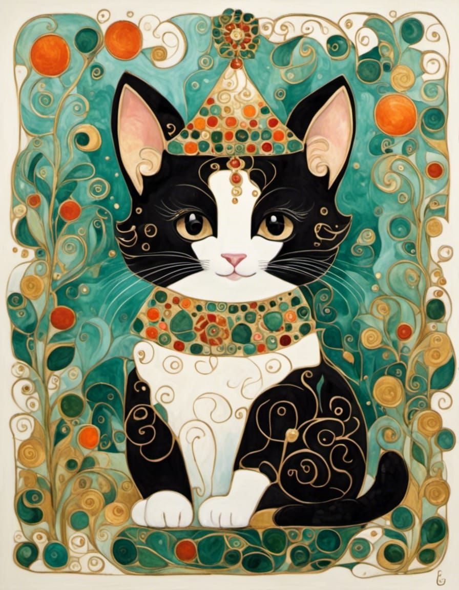 <lora:Klimt Craft:1.0>  black chibi bunny Cat wearing a chri...