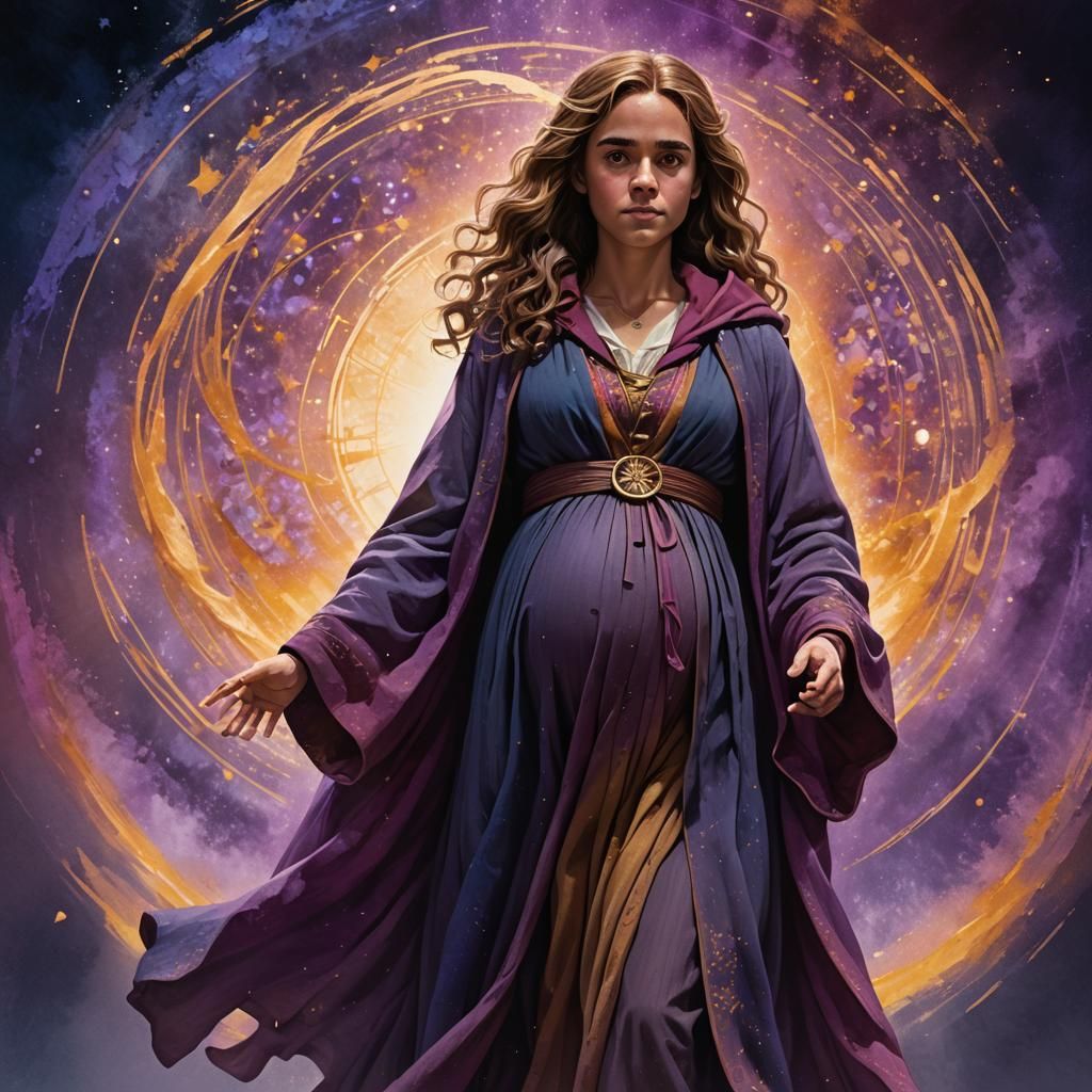 Pregnant Woman in Ethereal Sapphire and Amethyst Light