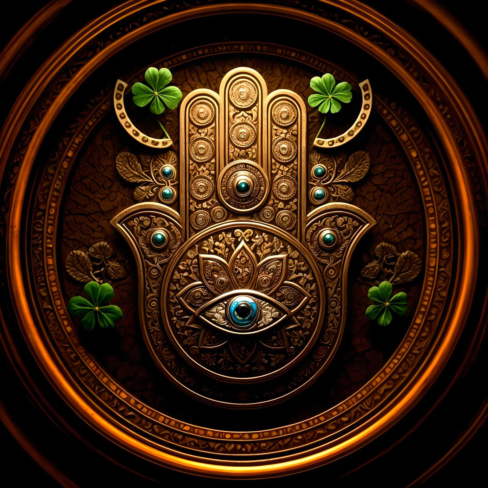 Hamsa Design with Symbols of Good Luck