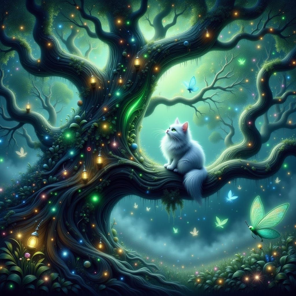 Whimsical Enchanted Forest Scene in Magical Realism Style