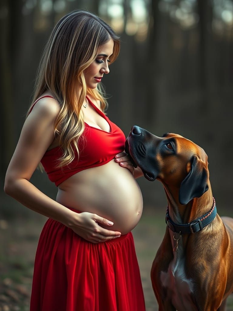 Heartwarming Maternity Scene with Woman and Great Dane