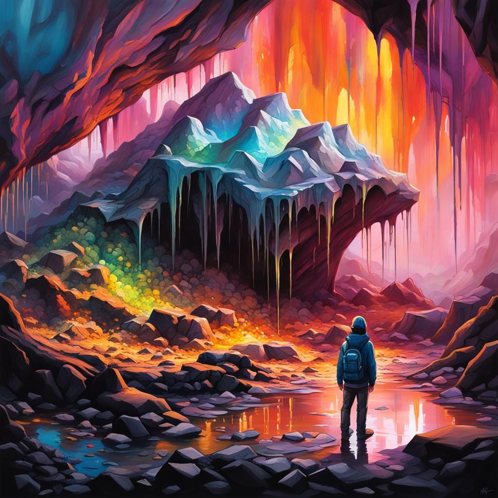 Mystical Crystal Cave Art in Spray Paint Style