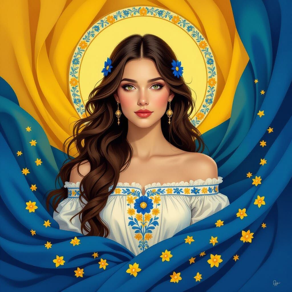 Ukrainian Woman Portrait in Painterly Digital Art Style