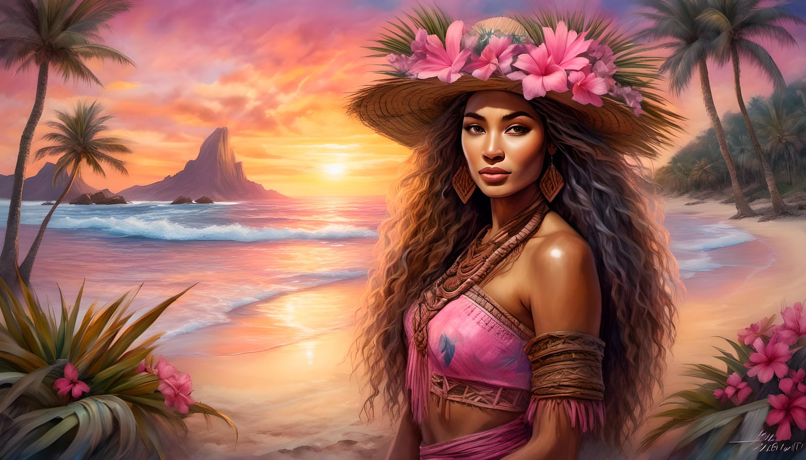 Beautiful Classy Polynesian lady on a summer beach