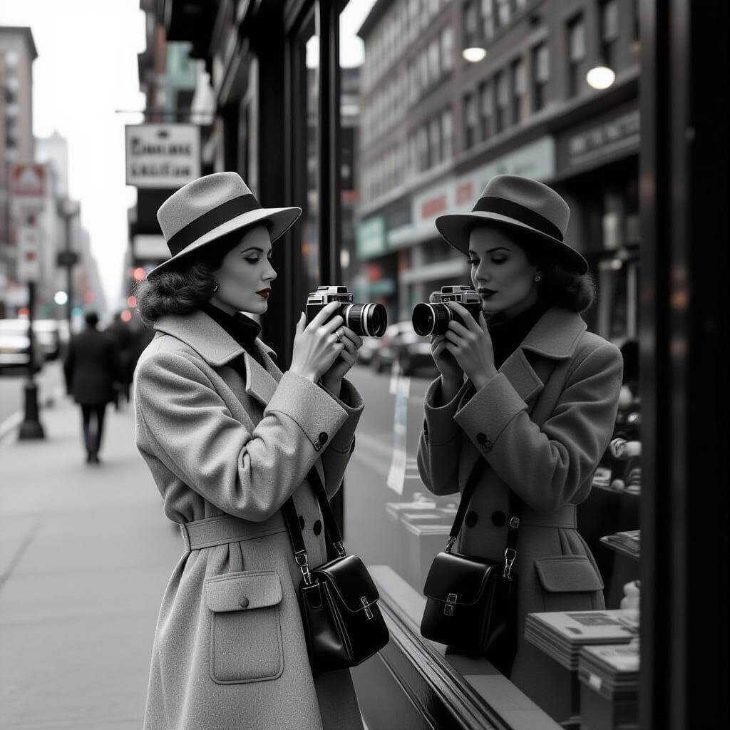 1950s Woman Takes Self-Portrait on NYC Street