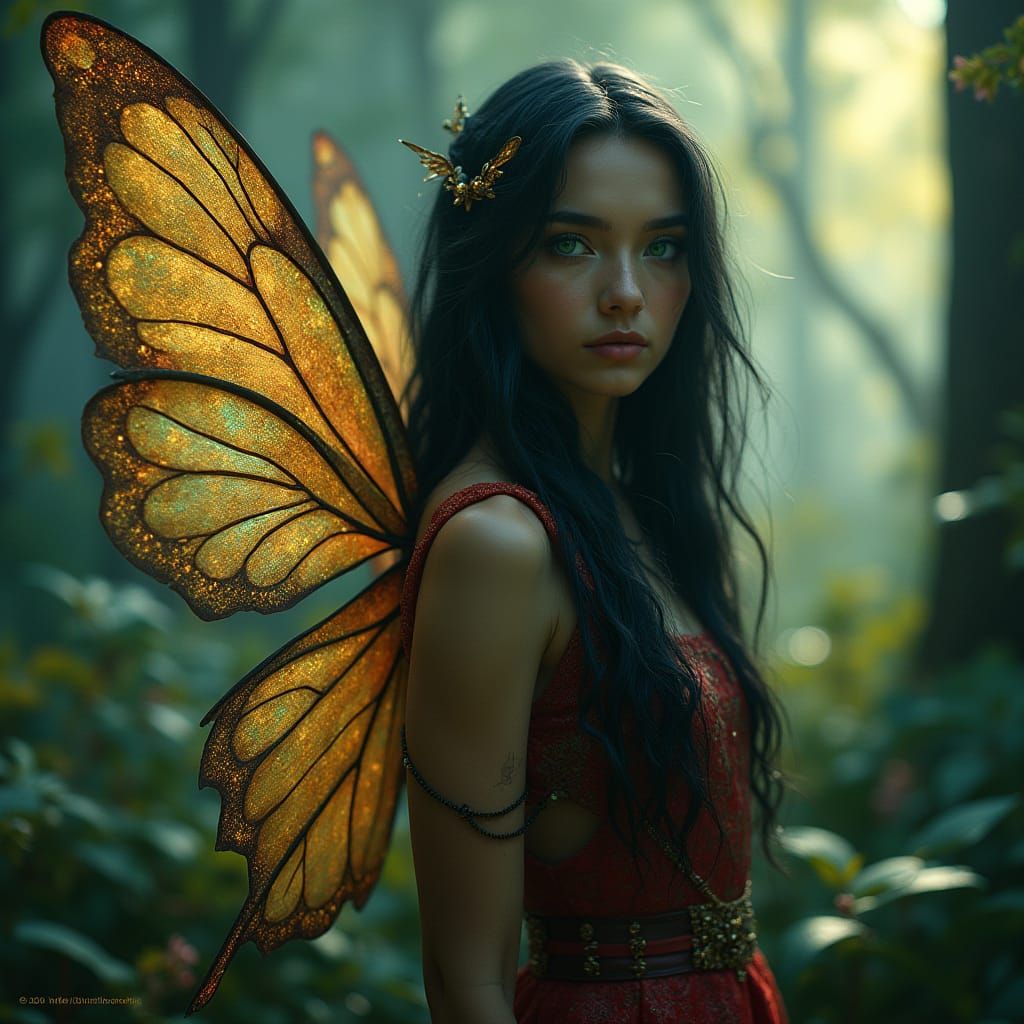 Enchanted Fairy in Mystical Forest, Hyperrealistic Portrait