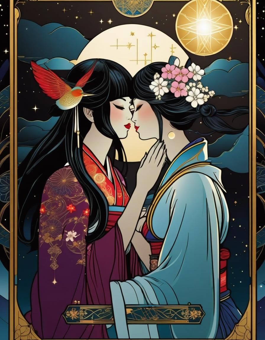 Japanese Style Tarot Card: The Lovers