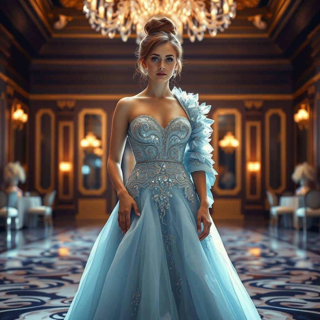 Grand Ballroom Elegance in Crystal-Encrusted Gown with Delic...