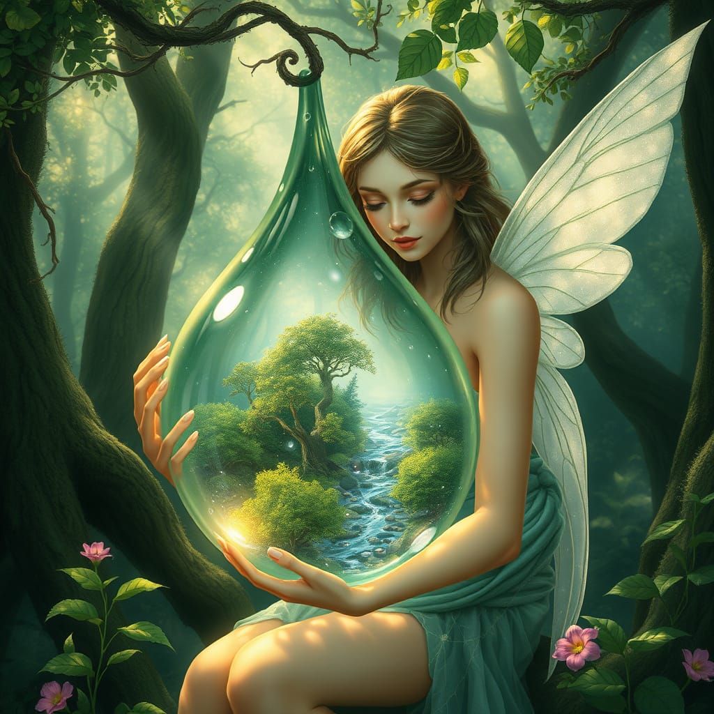Forest Nymph Holds Magical Dewdrop World