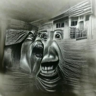 Hyperdetailed Charcoal Drawing of a Horror Scene
