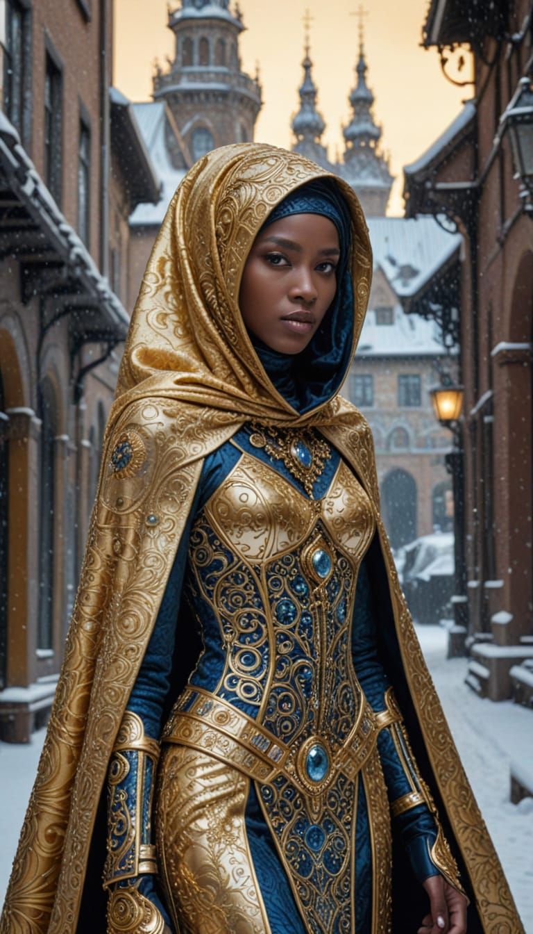 Elegant Snow Queen in Dystopian Winter Wonderland