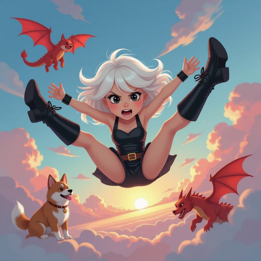 Girl with Dragon Performing Flying Split