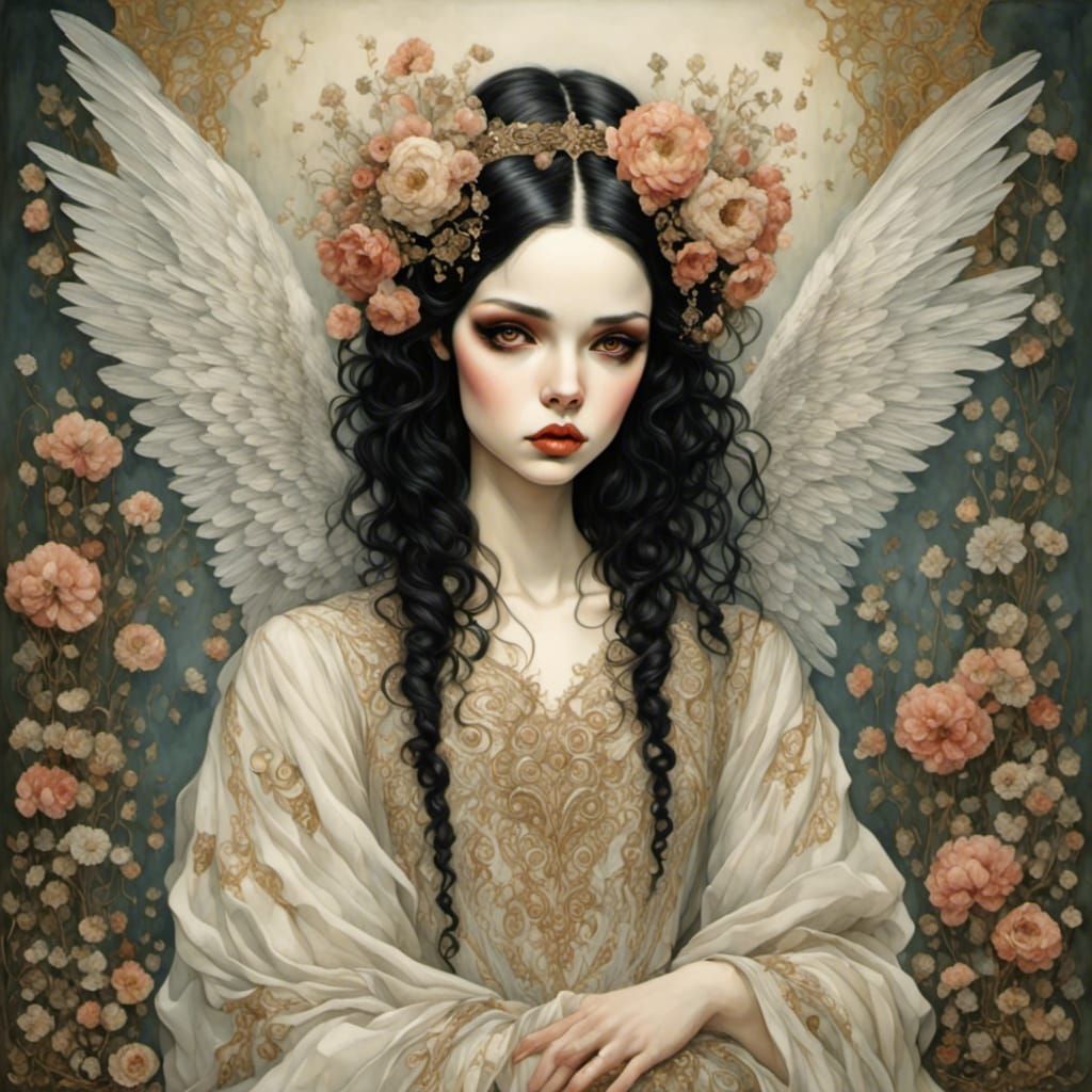 Anime Angel in Pajamas, Mark Ryden Style