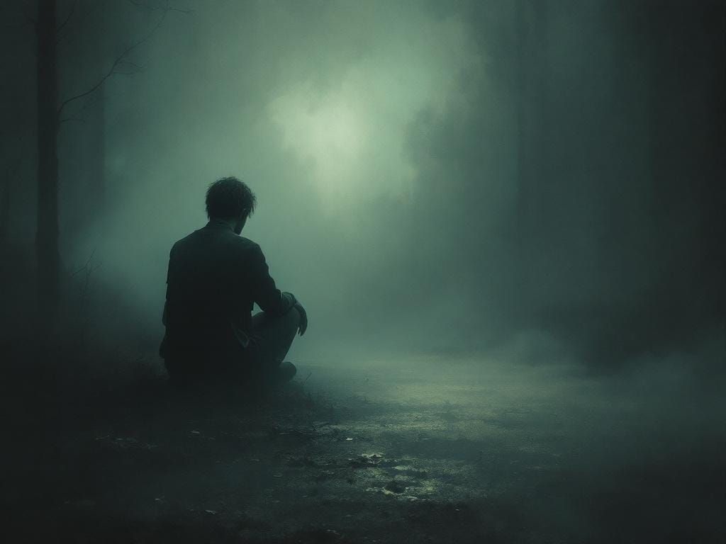 Melancholic Figure in Rothko-Inspired Landscape