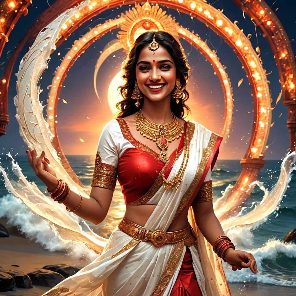 Indian Woman in Red and White Dress: Fantasy Art