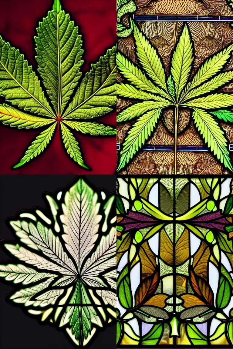 Ornate Stained-Glass Marijuana Leaf in Digital Art Style