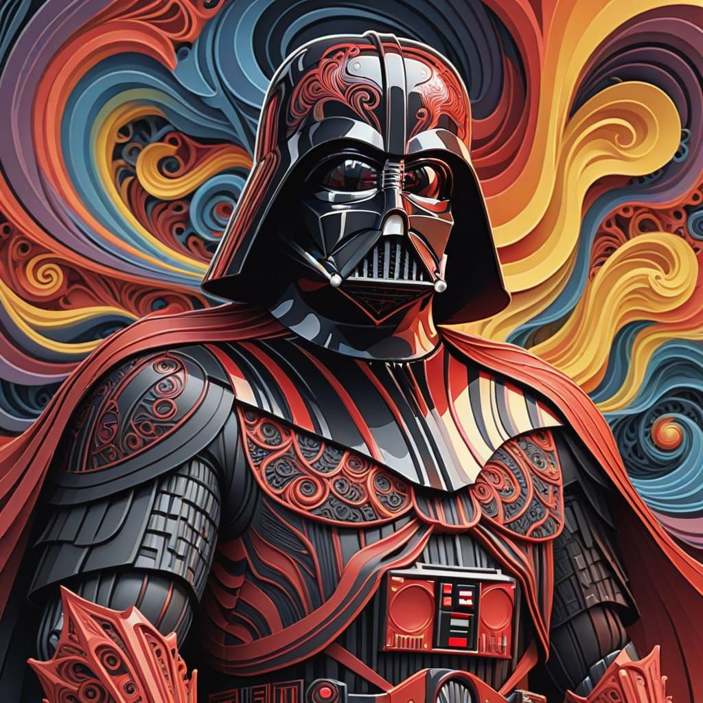 Abstract Darth Vader Fractal Zentangle Gouache Painting