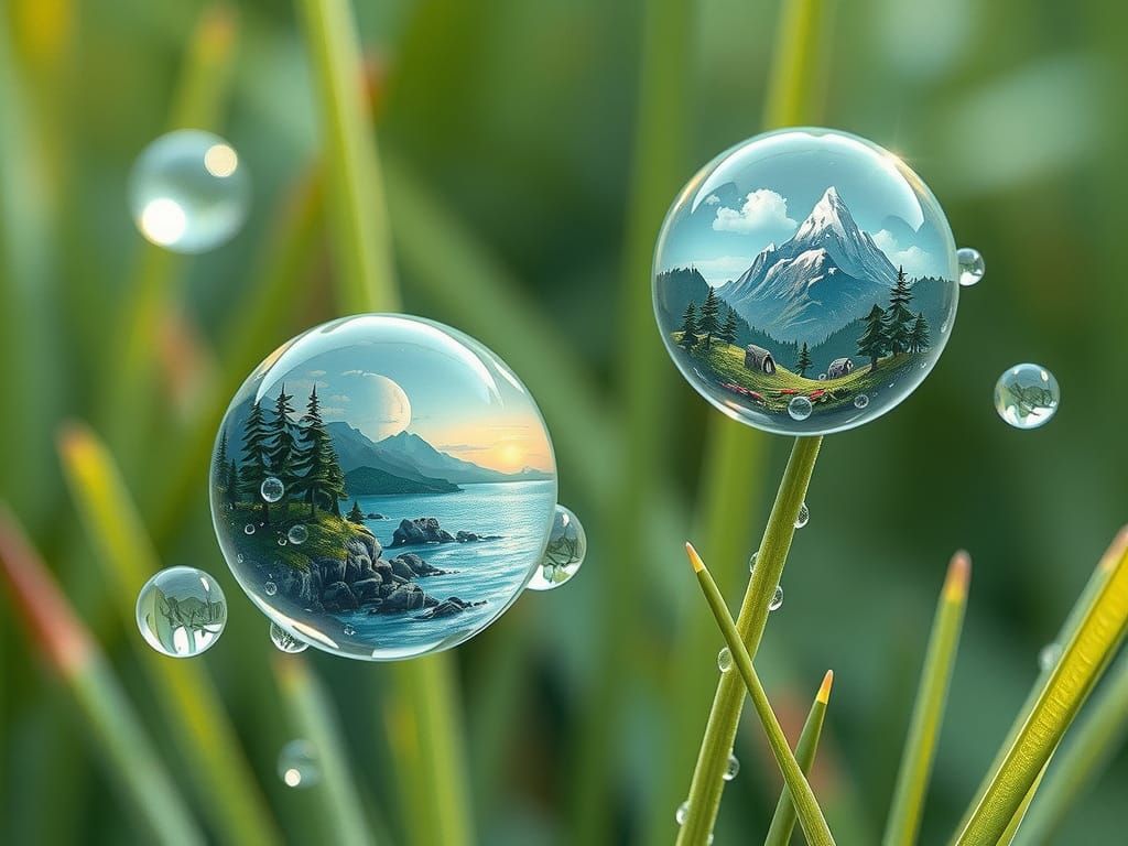 Dewdrop Worlds in Vibrant Watercolor Style