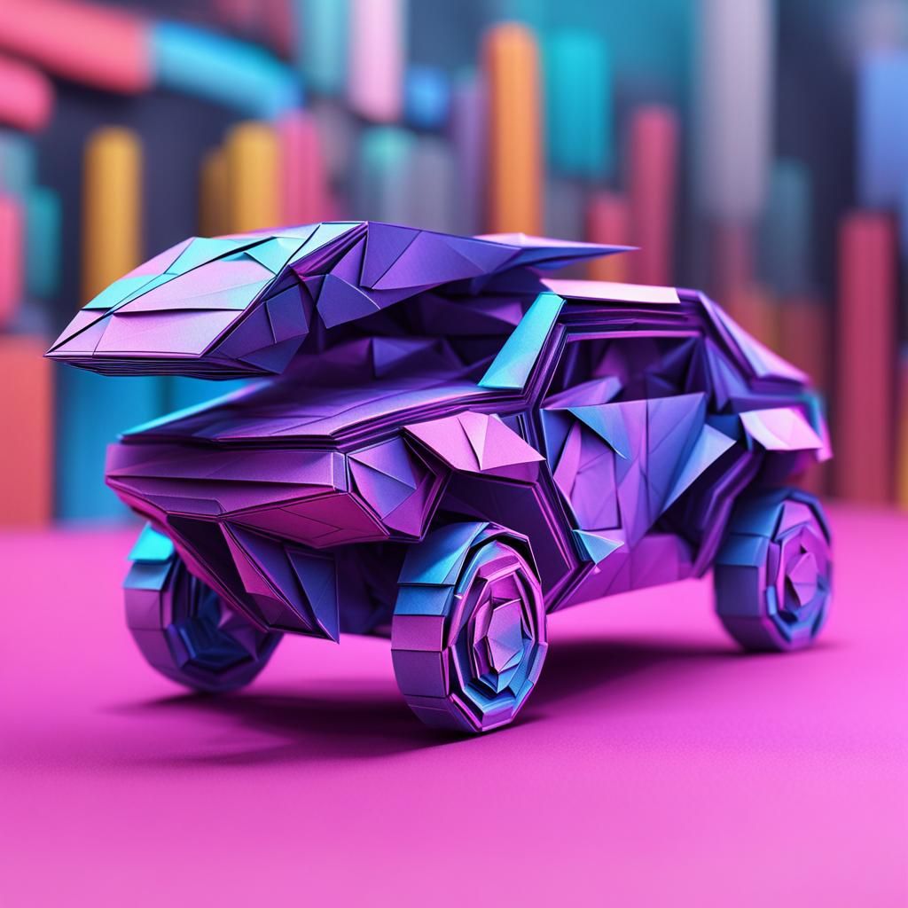 Cyberpunk Origami Car Papercraft in 8K Resolution