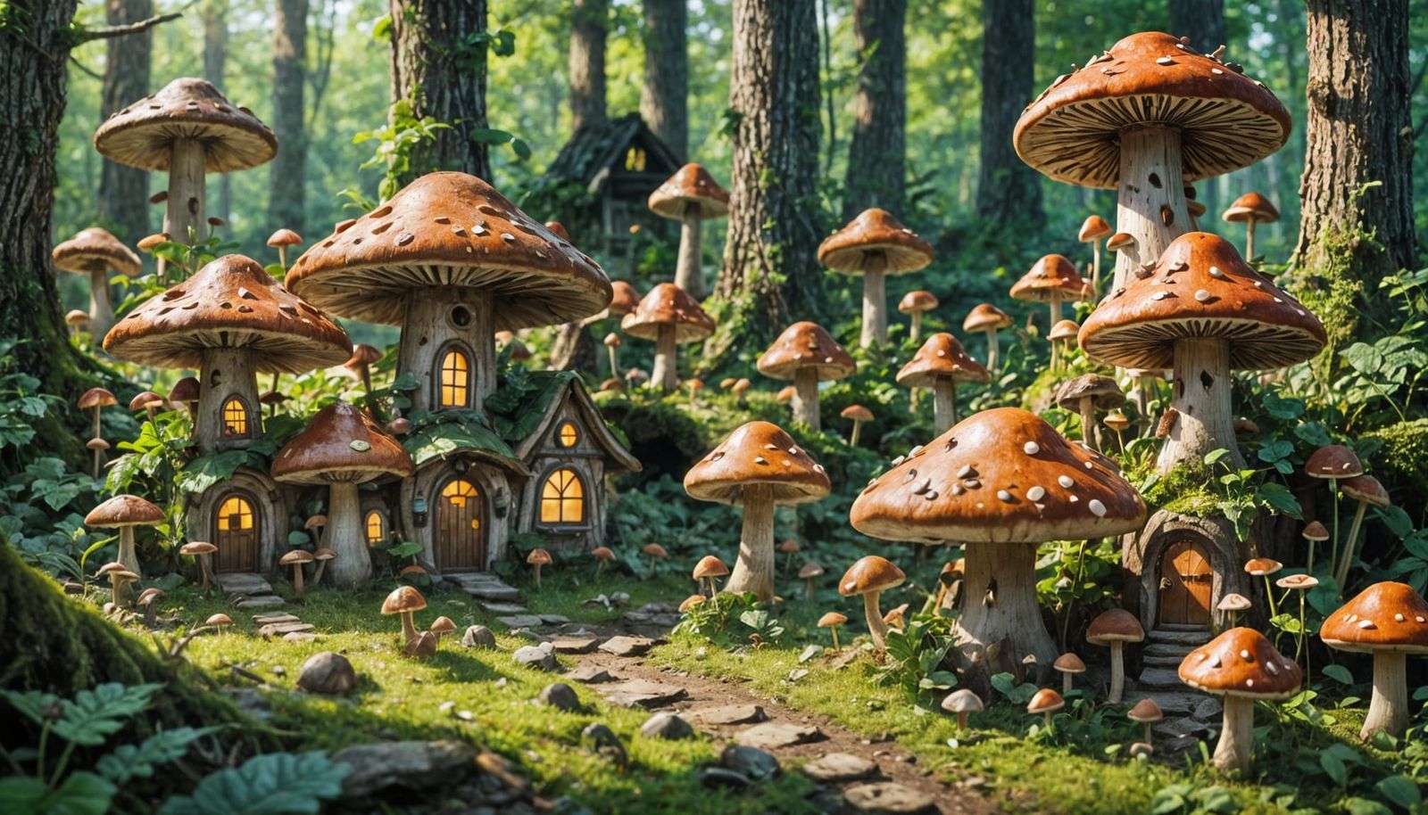 Mushroom Houses in Forest Clearing Concept Art