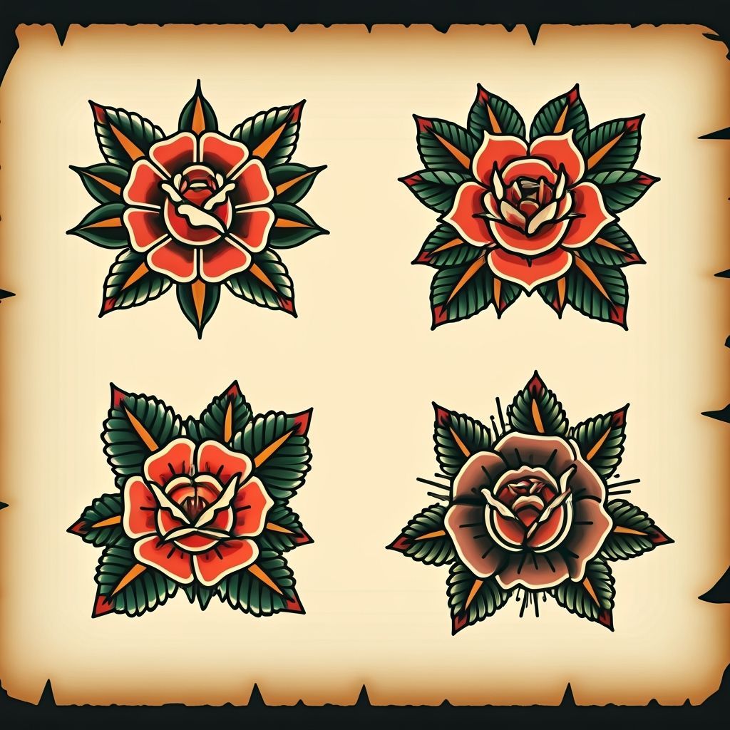 Classic Flower Tattoo Flash Sheet