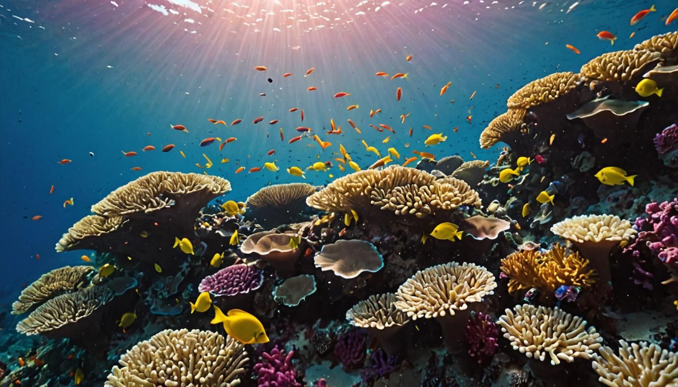 Vibrant Coral Reef Ecosystem in Golden Light