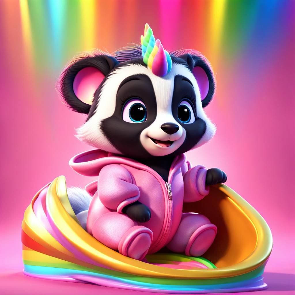 Cute Chibi Badger Slides Down Rainbow in 3D