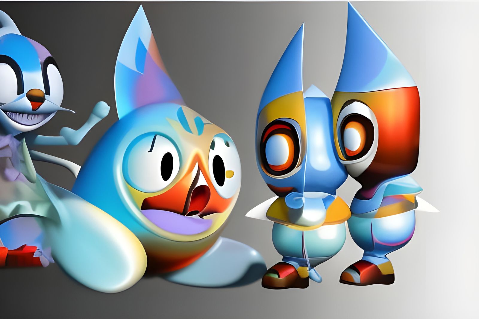 Surreal Cartoon Characters in Grotesque Oil Painting