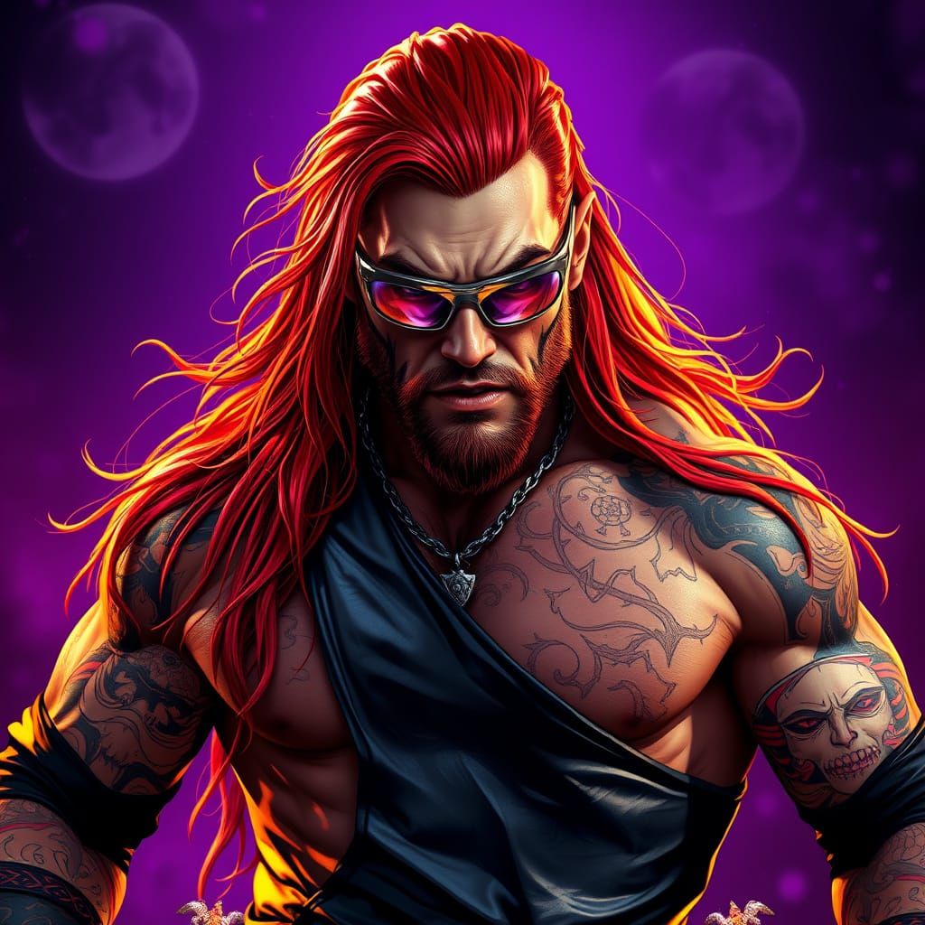 Dark Fantasy Wrestler in Silver Sunglasses and Black Leather