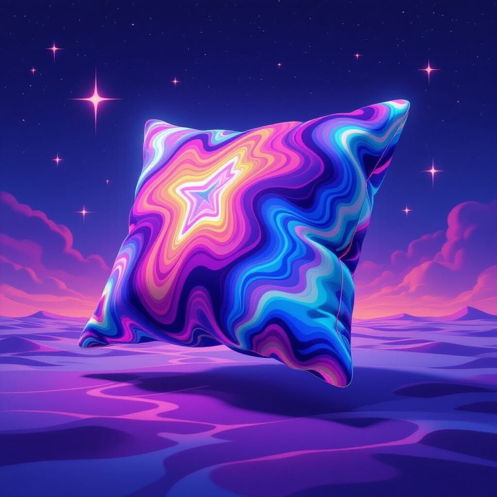 Psychedelic Pillow in Dreamlike Landscape