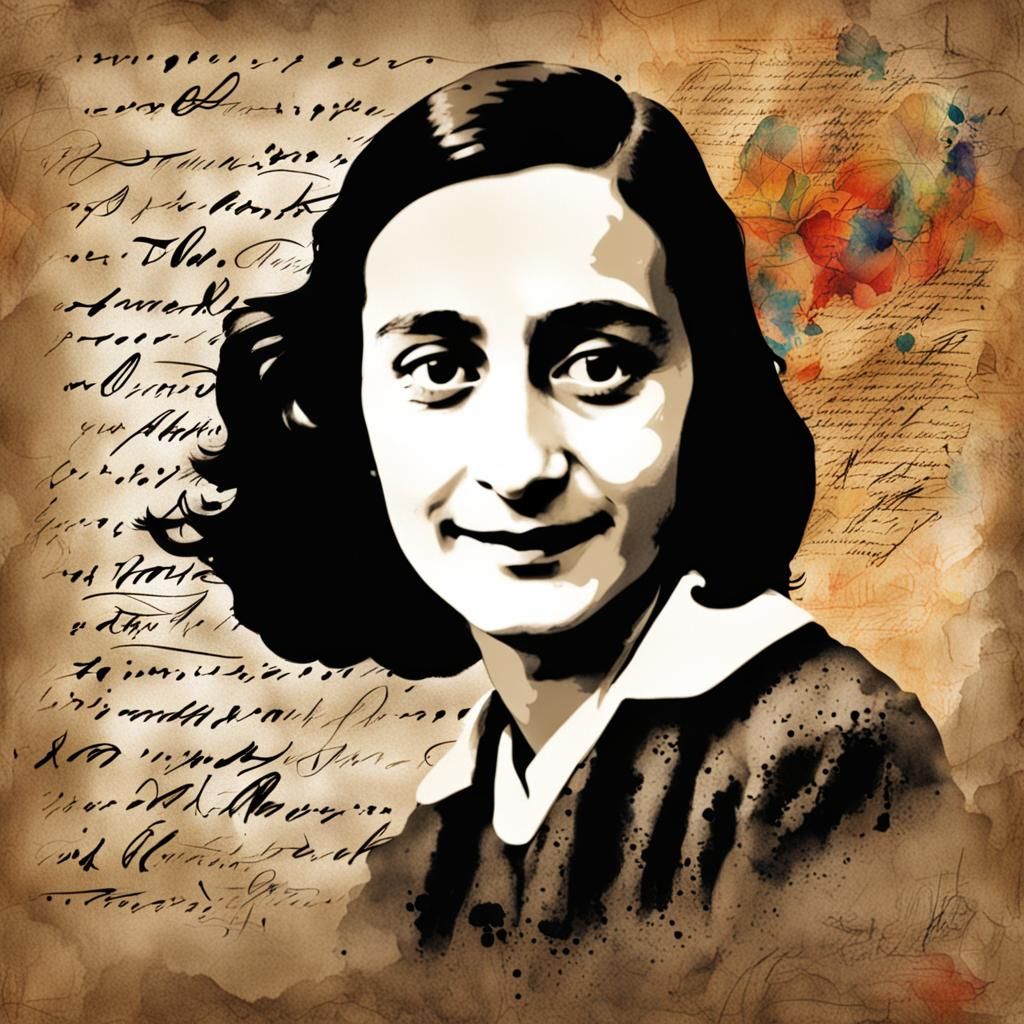 Artistic Portrait of Anne Frank with Calligraphy