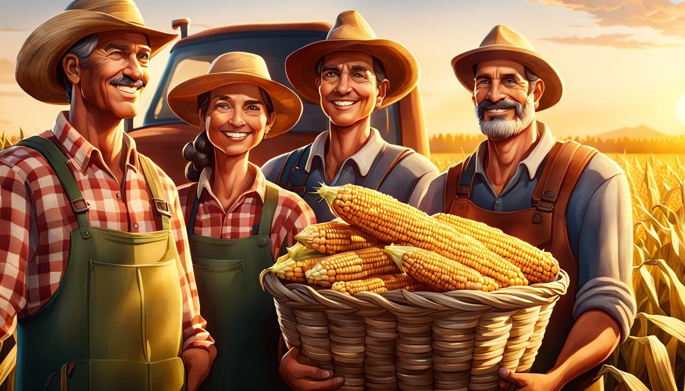 Happy Farmer Family at Dawn, Photorealistic Painting