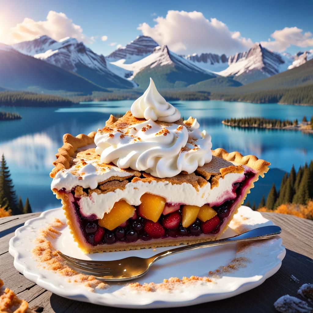 Extravagant Fruit Pie Slice with Mountain View