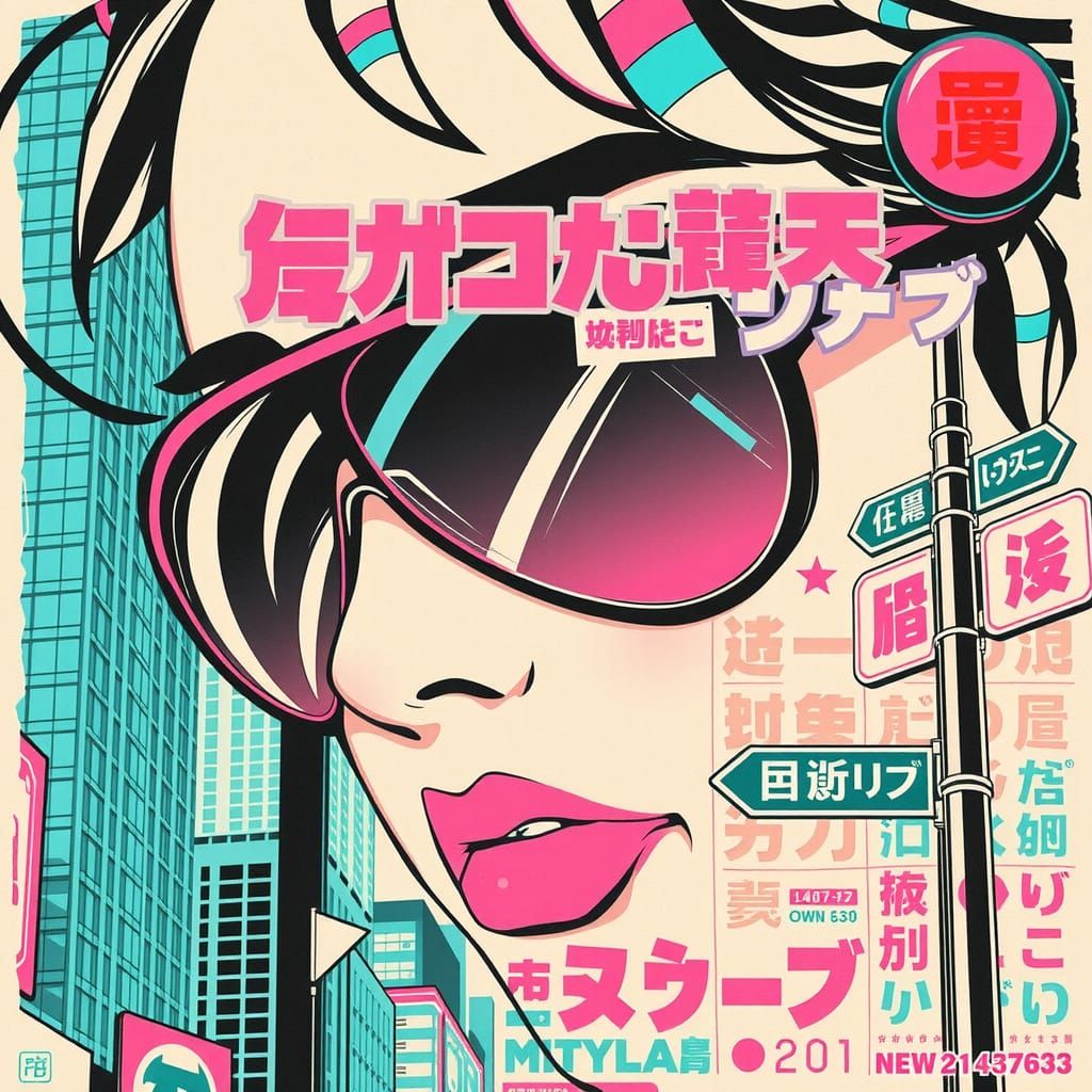Retro-Futuristic Japanese Sunglasses Advertisement Poster
