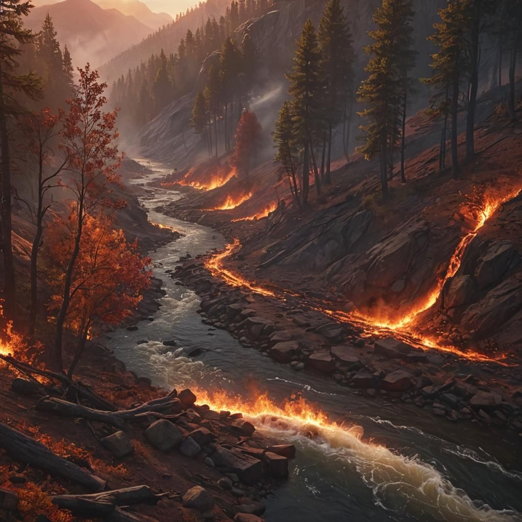 Epic Cinematic Sunset Amidst Blazing Forest