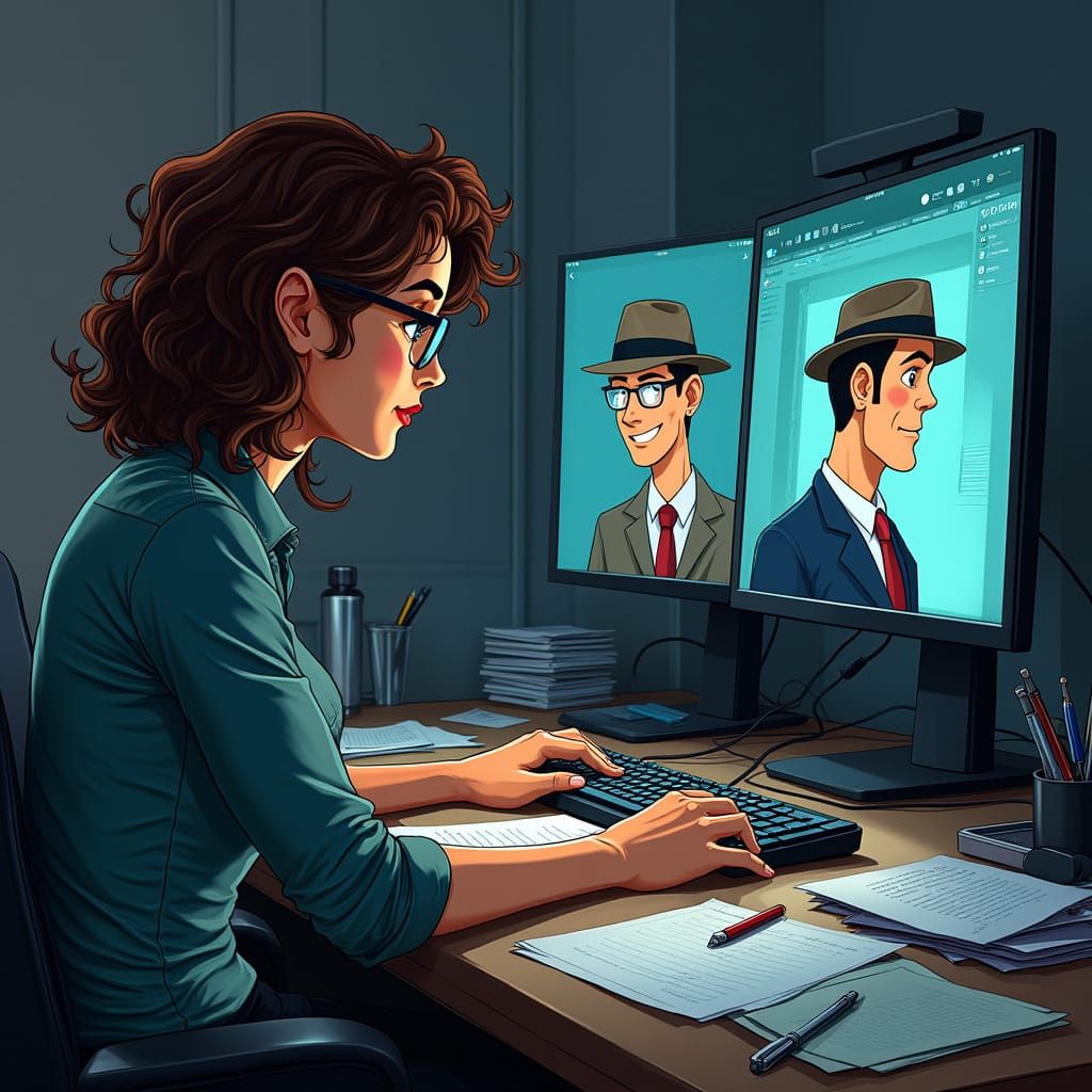 Woman in Intense Focus at Her Desk