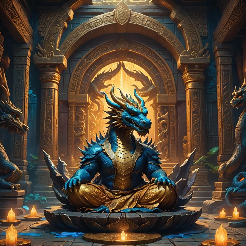 Dragon Meditating in Mystical Temple: Fantasy Concept Art